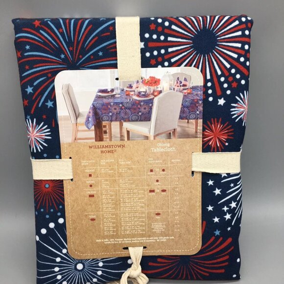 Williamstown 4th of July Fireworks Tablecloth 60x120 Easy Care Blue Red White - Picture 8 of 14